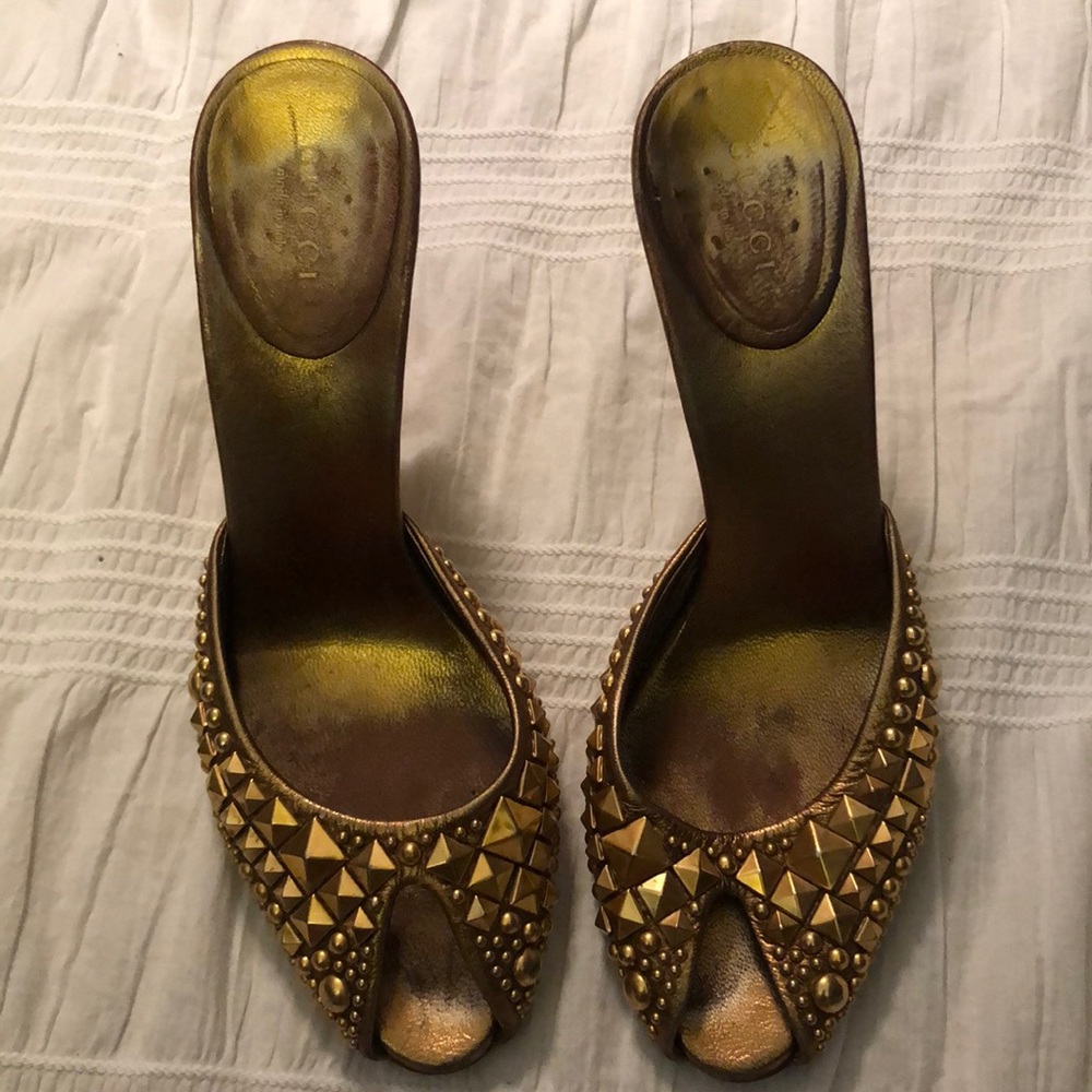Authentic Gold Gucci mule heels!